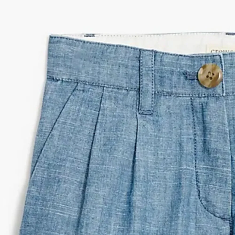 Crewcuts Factory Girls' chambray pleated short blue size 5 NWOT